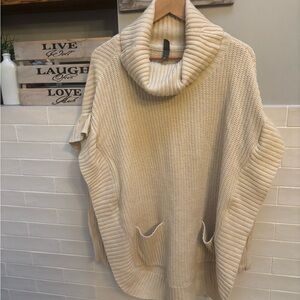 ALYA LADIES COWL NECK OVERSIZED POCKETS TAN ELBOW PATCH SWEATER NWT M/L